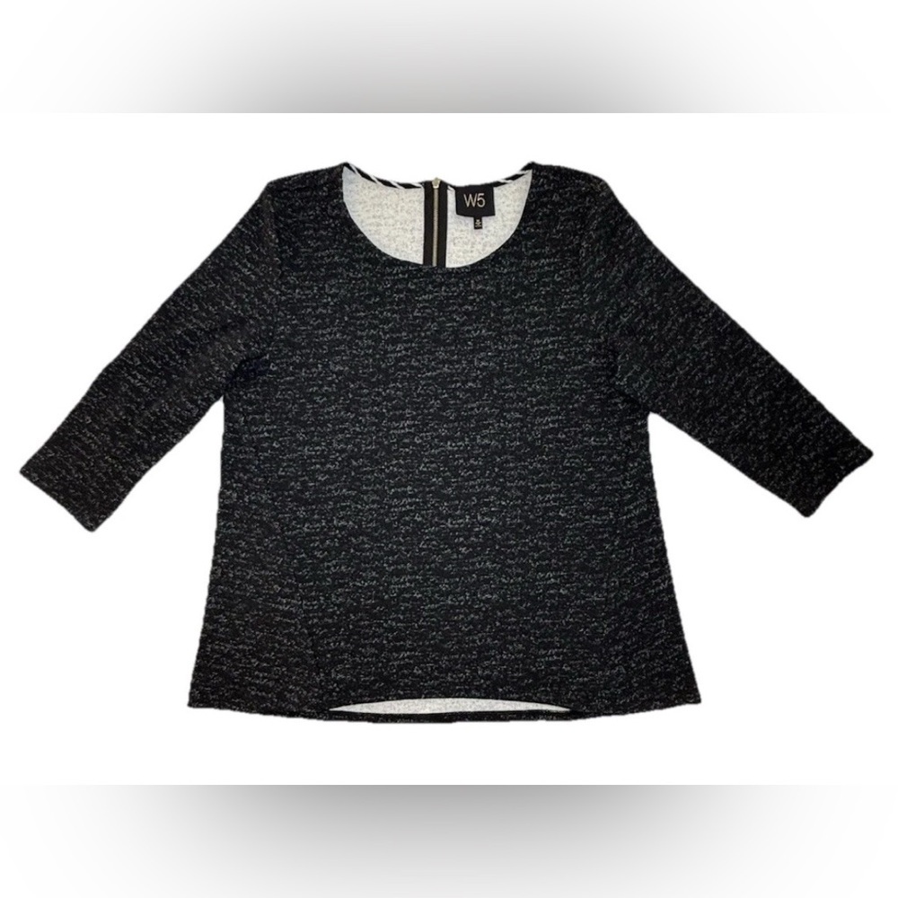 W5 Anthropologie Black Heathered Pullover Sweater Shirt Back Zip Size M USA Made - Picture 5 of 8